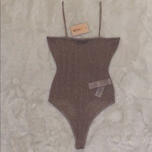 NWT Missguided Pink Metallic Knitted Bodysuit